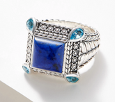 JAI Sterling Silver Deco Collection Lapis Gemstone Ring Size 9